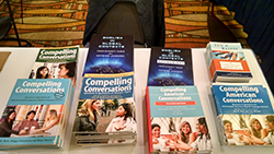 Table display of Compelling Conversations books